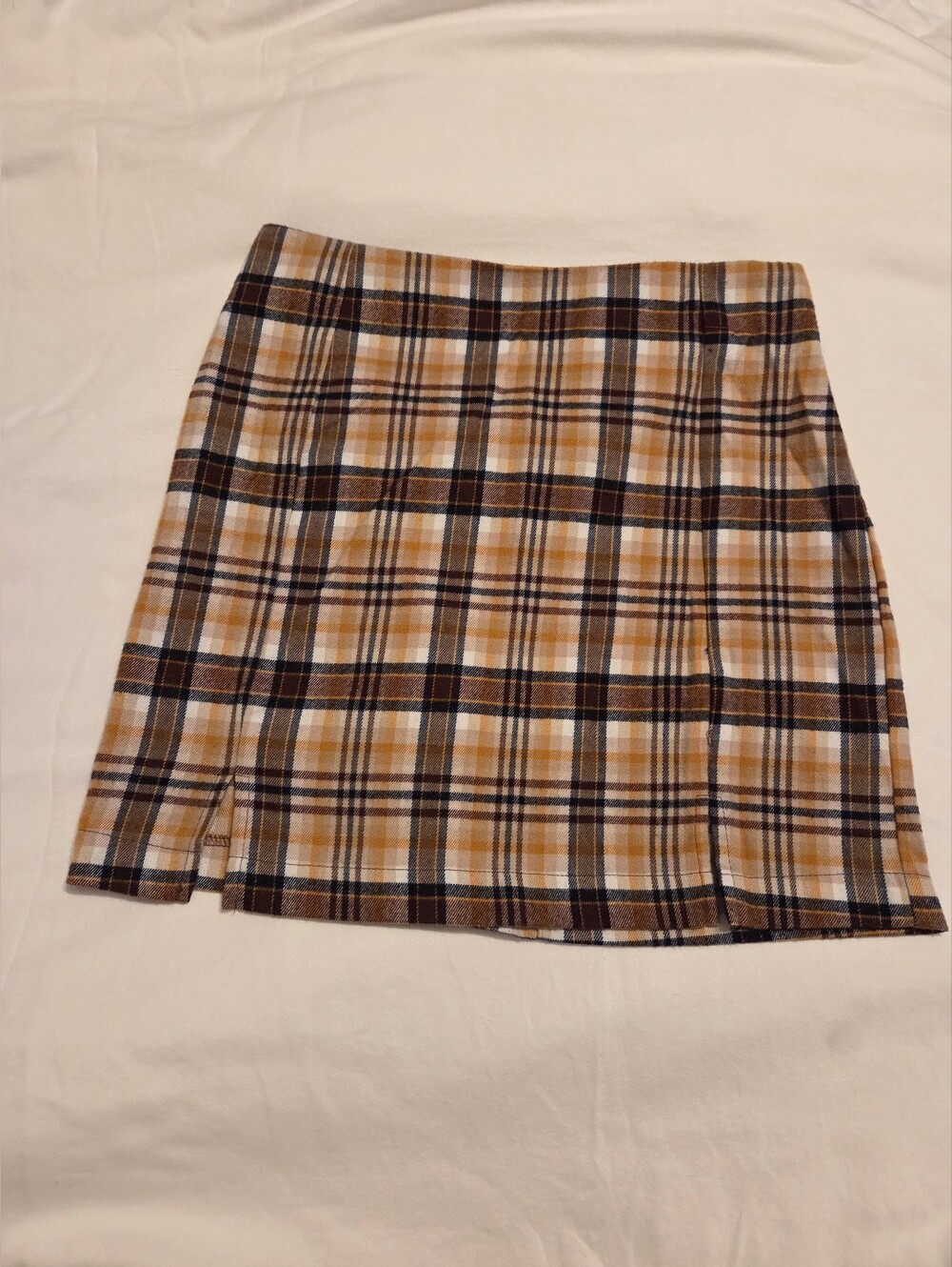 Plaid Mini Skirt in Mustard and Brown - Women's Skirt